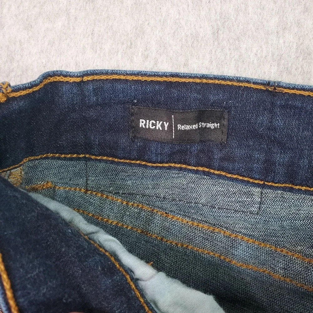 True Religion Jeans Mens 40 Dark Blue Ricky Relaxed Straight Flap Pockets Denim